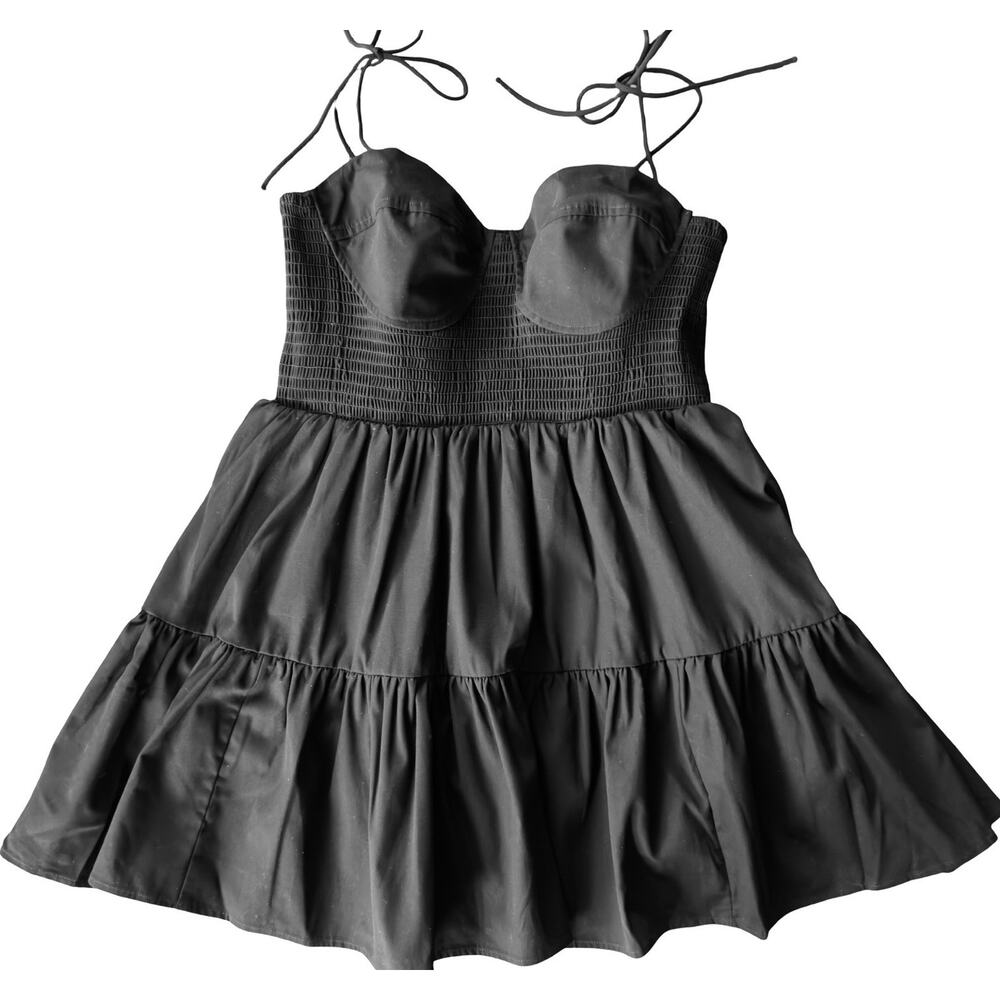 No Boundaries Black Corset Bustier Dress XL 16-18 Smocked Flare NEW